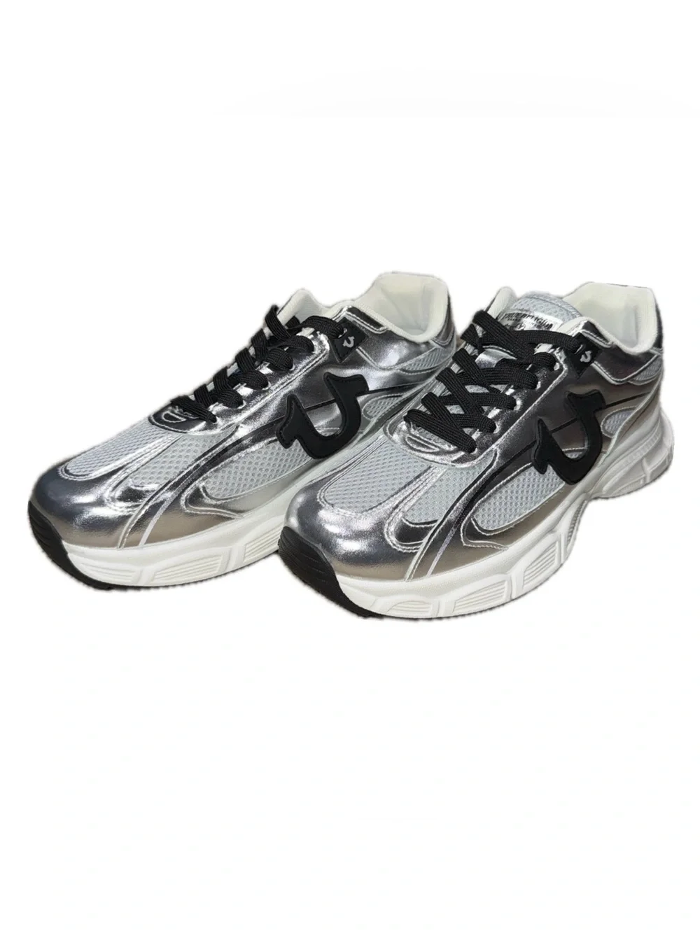 TRUE RELIGION *NWT Metallic Silver Running Shoes Dad Sneakers Streetwear | Sz 10